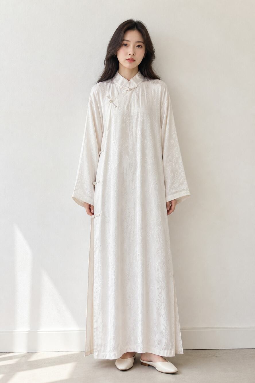 Artistic Palace Women's Silk White Embroidered Robe L